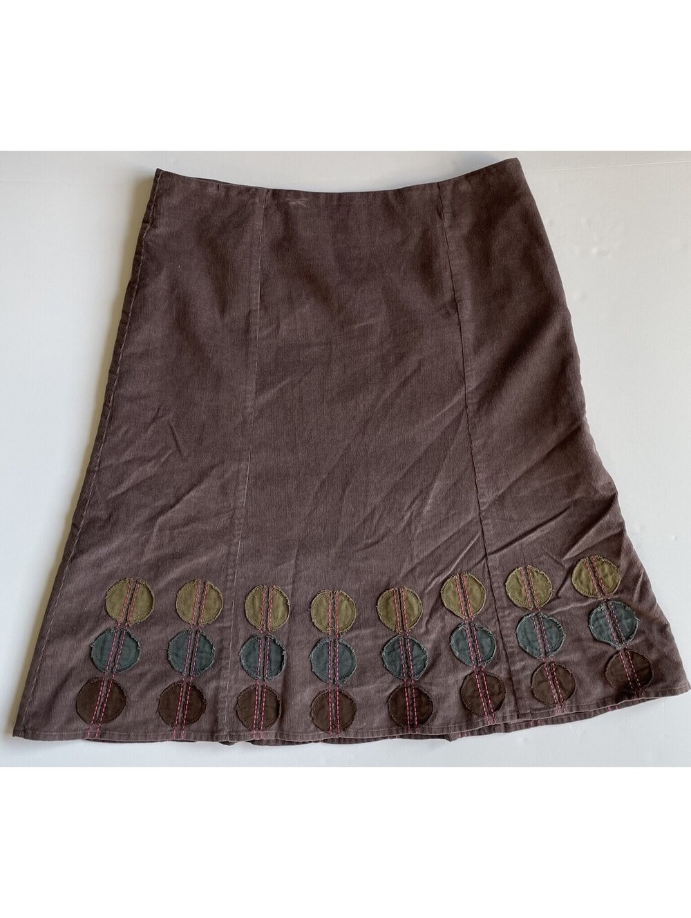 Boden A-Line Cotton Corduroy Skirt Applique Circles Lagenlook - US 10L